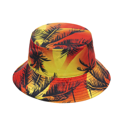 Summer Floral Fishing Print Satin Faux Silk Bucket Hat For Women