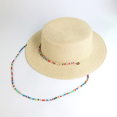 New Fashion Rice Bead Necklace Flat Top Foldable Straw Hat For Women