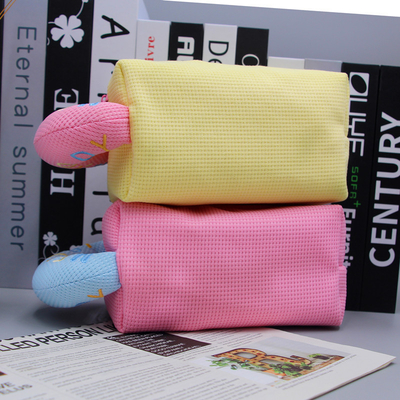 Candy Color Waffle Cute Soft Tote Cosmetic Bag for girl with high capacity