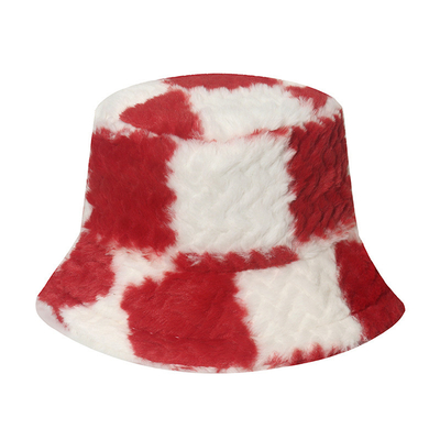 Trendy Multi-Color Warm Plush Checkerboard Bucket Hat For Female
