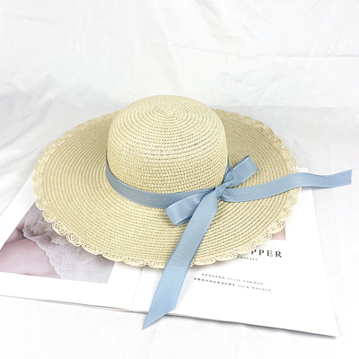 Summer Big Brim Lace Sunscreen Beach Straw Hat With Bow For Women