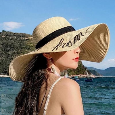 Wide brim women wholesale custom summer beach sun floppy paper straw hat