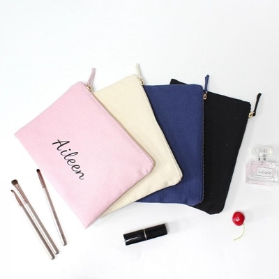 Personalized 12oz cotton custom logo canvas cosmetic pouch makeup bag with zipper