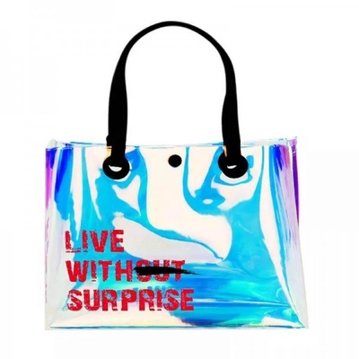Wholesale Women Luxury Holographic Tote Bag Laser Handbags Transparent PVC Beach Bags