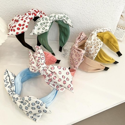 Solid Color Wide-Brimmed Headband Printed Fabric Headband With Bow For Women