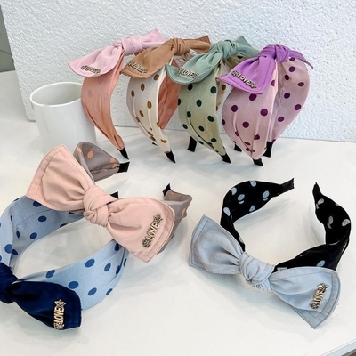 Polka Dot Fabric Headband Fashion Solid Color Headband With Bow For Women