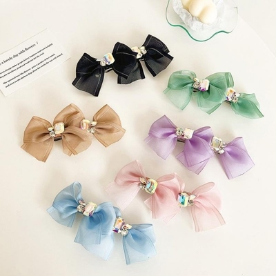 2022 Mesh Bow Hair Clip with Rhinestones For Women