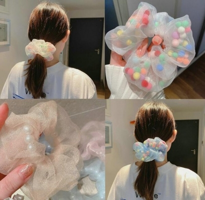 The girl organza candy hair loop sweet system little sister wearing the pearl chiffon