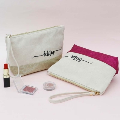 Glitter wedding bride beauty 10oz blank natural korean cosmetic bag custom gift bags