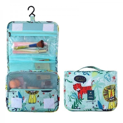 Custom cartoon printed foldable travelling women toiletry bag ladies folding travel cosmetic bag