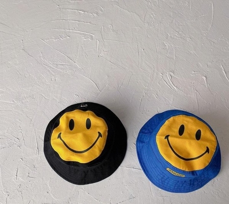 2022 Simple Smiley Print Children’s Fisherman Hat Large Brim Sunshade Bucket Hat For Children