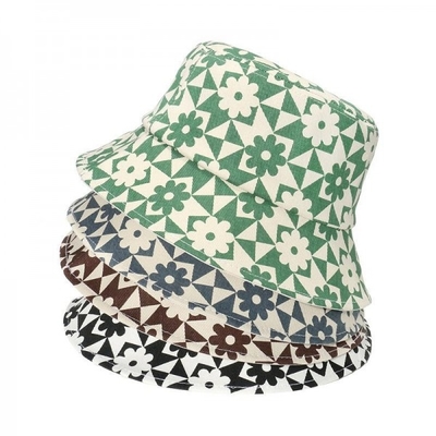 Trend Pot Fisherman Hat Geometric Plaid Flower Bucket Hat
