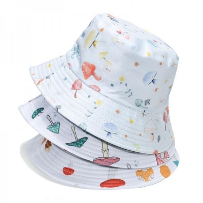 Sun Hat White Cute Mushroom Print Basin Hat Fisherman Hat For Women