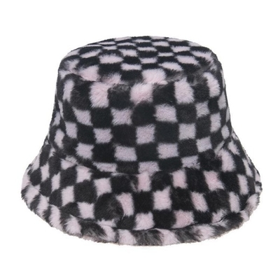 Winter Warm Hats Women Check Fluffy Bucket Hat Men Faux Rabbit Fur High Quality Bucket Hats