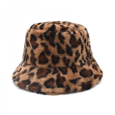 Designer Winter Hats Leopard Fishermans Fur Bucket Hat Fur Bucket Warm Hat for Women