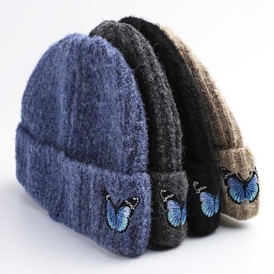 2021 Women Winter Hats Fashion Knitted Beanies with Butterfly Embroidered