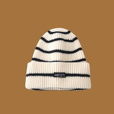 Autumn and Winter Versatile Beanie Hat Striped Woolen Hats Women Beanie Winter Hat Knitted Beanie