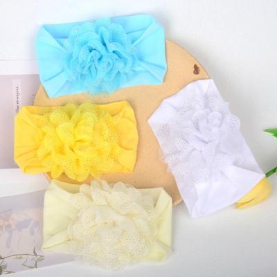 Solid Color Soft Nylon Baby Headband Mesh Chiffon Flower Headband For baby
