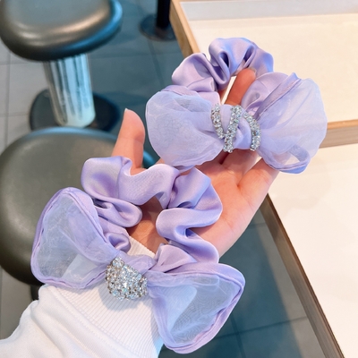 Taro Purple Lover Organza Bow With Rhinestone Hair Rope For Women