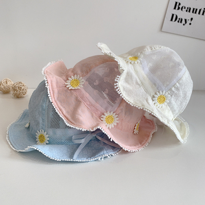 Baby Cute Sun Flower Fisherman Mesh Hat Summer Sunshade Breathable Bucket Hat