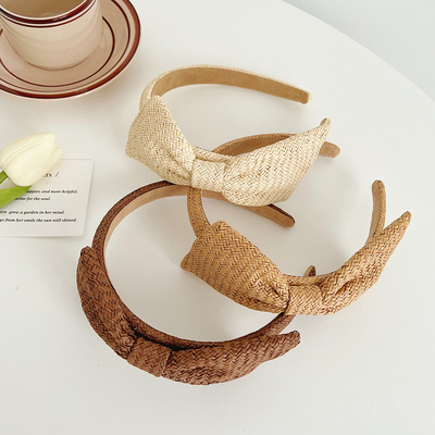 New Style Milk Tea Color Bow Headband Simple And Versatile For women