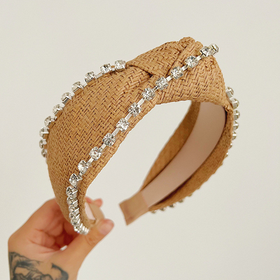New Elegant Style Knotted Wide Brim Perm Drill Headband for women