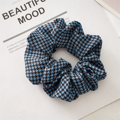 Summer Satin Fabric Houndstooth Large Intestine Hair Scrunch For Women