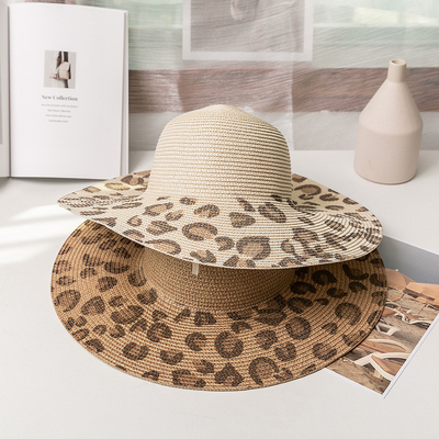 Leopard Print Big Brim Dome Straw Hat Summer Sunshade Sunscreen Beach Hat for lady
