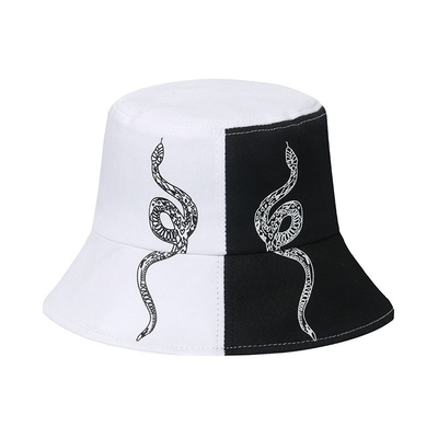 Hip-Hop Snake Pattern Totem Bucket Hat Black And White Stitching Plaid Fisherman Hat