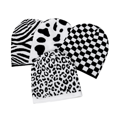 Cow Plaid Zebra Leopard Print Pullover Warm Knit Hat for women