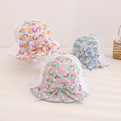 Summer Rainbow Bow Children'S Mesh Breathable Hollow Stitching Bucket Hat