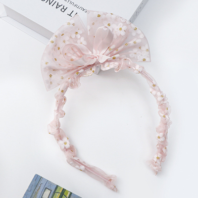 New Mesh Children's Small Daisy Bow Headband Streamer Hairpin Hair Accessories Set