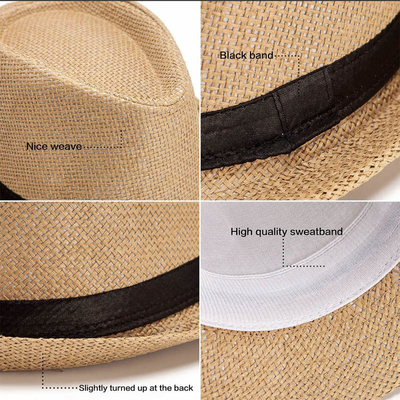 Vintage Rolled Outdoor Beach Sunshade Multi-Color Straw Hat For People