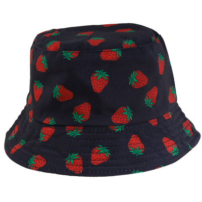 Double-sided strawberry printed fisherman hat Outdoor beach bucket hat