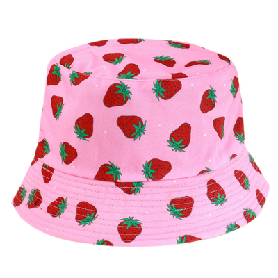 Double-sided strawberry printed fisherman hat Outdoor beach bucket hat