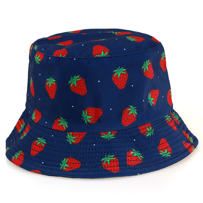 Double-sided strawberry printed fisherman hat Outdoor beach bucket hat