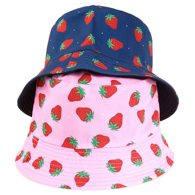 Double-sided strawberry printed fisherman hat Outdoor beach bucket hat
