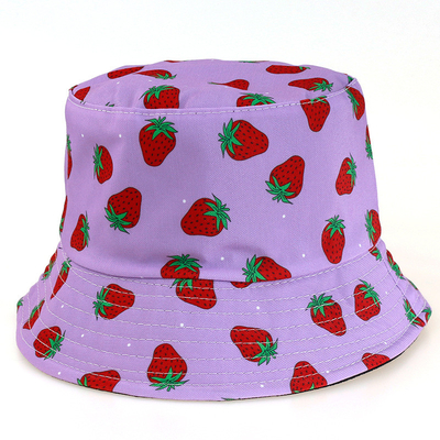 Double-sided strawberry printed fisherman hat Outdoor beach bucket hat