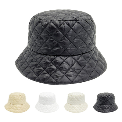 Winter Quilted Cotton Bucket Hat Solid Color All match Warm Hat