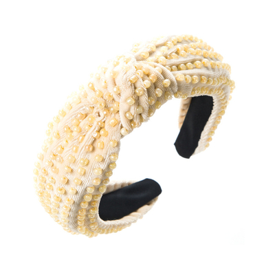 Velvet Handmade Beaded Headband Knot Wide Brim Hair Band