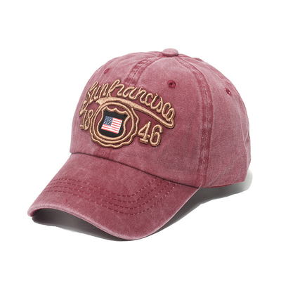 Vintage  Washed Cotton Baseball Cap With American Flag and 1846 Letters Embroidered
