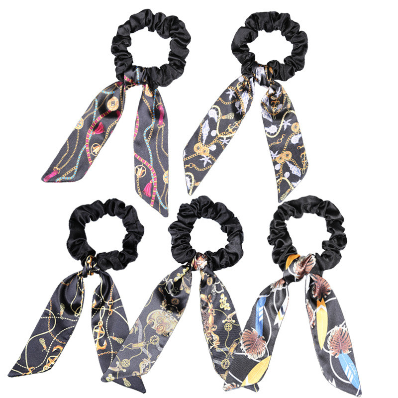 Wrinkle Bow streamer scrunchies printing hair accessories