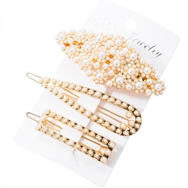 GEOMETRIC ALLOY PEARL HAIRPIN SET