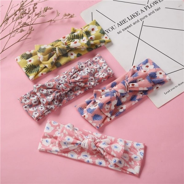 Floral Stretch Knitted Cotton Bow Headband For Baby Boneless Super Soft Knotted Headwrap
