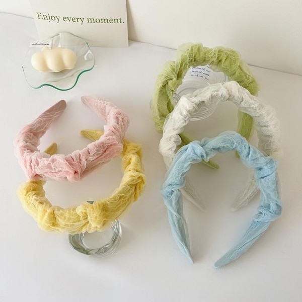2022 New Sponge Headband Candy Color Lace Pleated Headband For Women