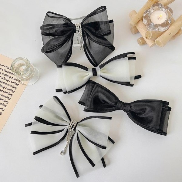 2022 New Simple Fringed Mesh Bow Hairpin with Diamonds For Women