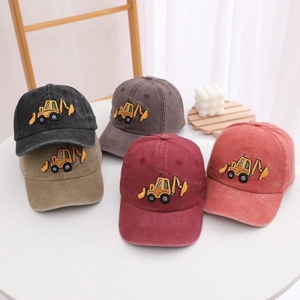 2022 Cute Little Excavator Children’s Baseball Hat Washed Embroidered Baseball Cap