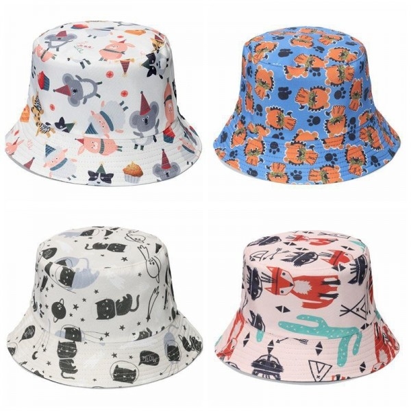 Animal Fisherman Hat With Printed Cute Cat Cub Fox For Women