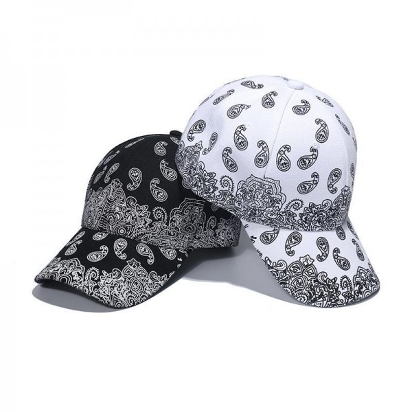 Hip Hop Punk Cap Black And White Cashew Print Baseball Cap