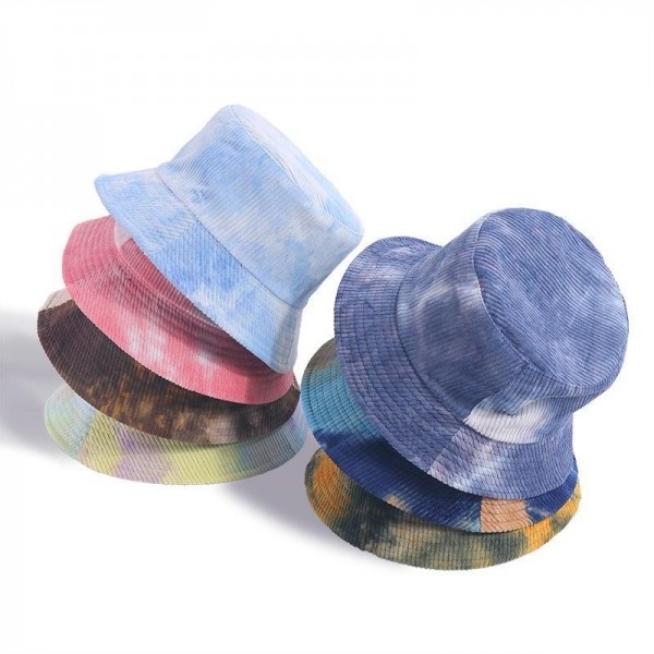 Tie-Dyed Corduroy Fisherman Hat Versatile Double-Sided Basin Hat For Women
